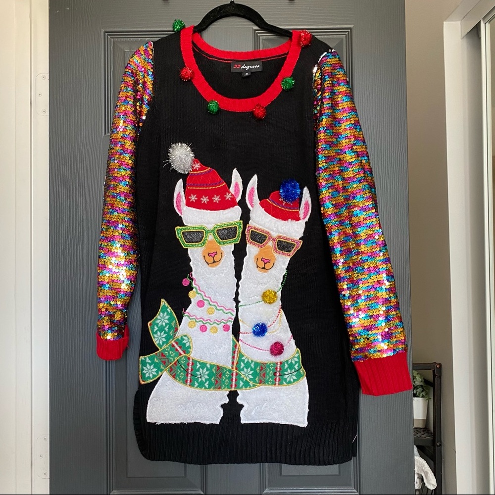 🎄❤️🦙Women’s Llama sequin graphic pullover Christmas ugly sweater size M